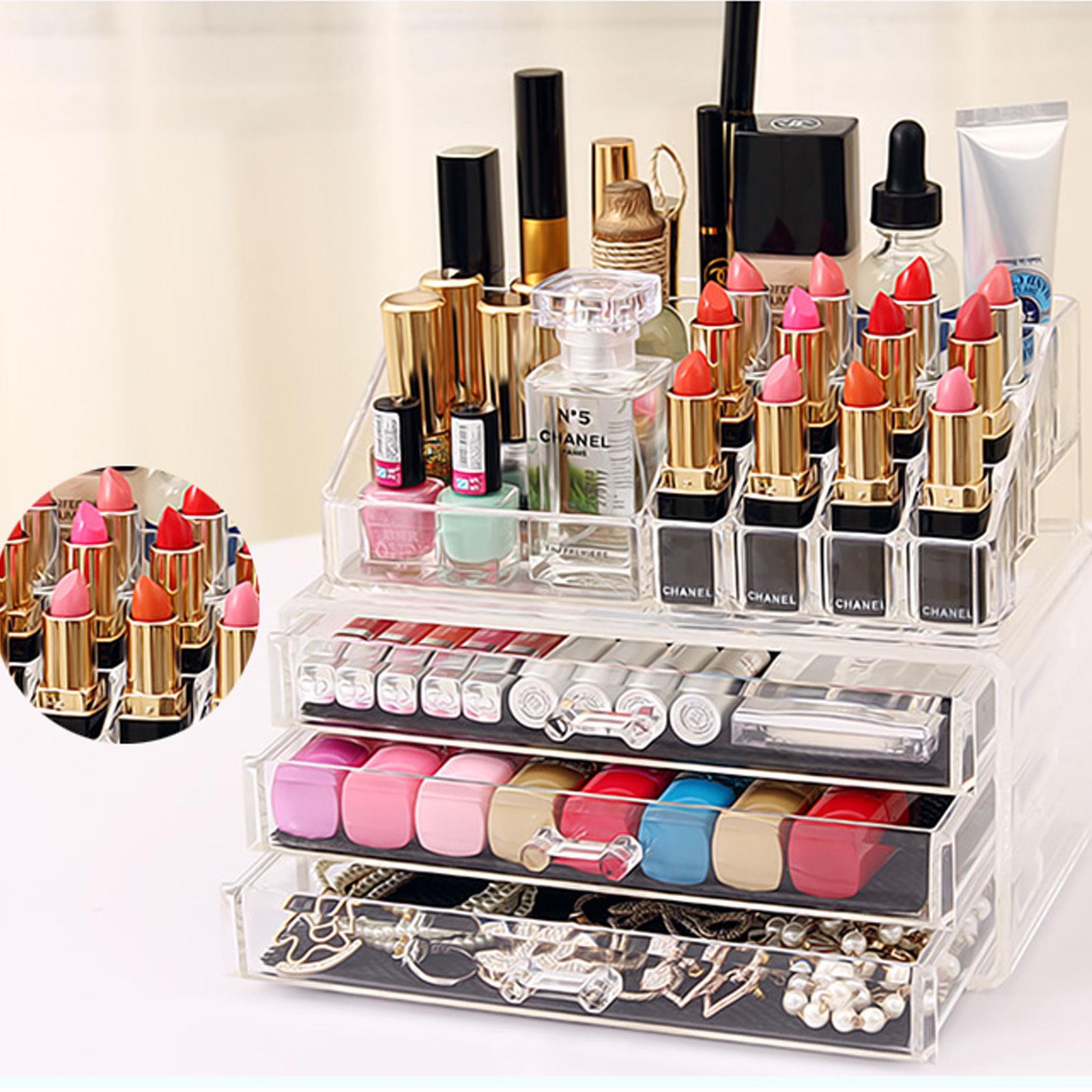 3 Drawers Makeup Beauty Cosmetics Jewelry Organizer Display Box
